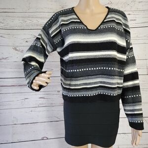 Vintage 90's Striped V Neck Sweater Medium